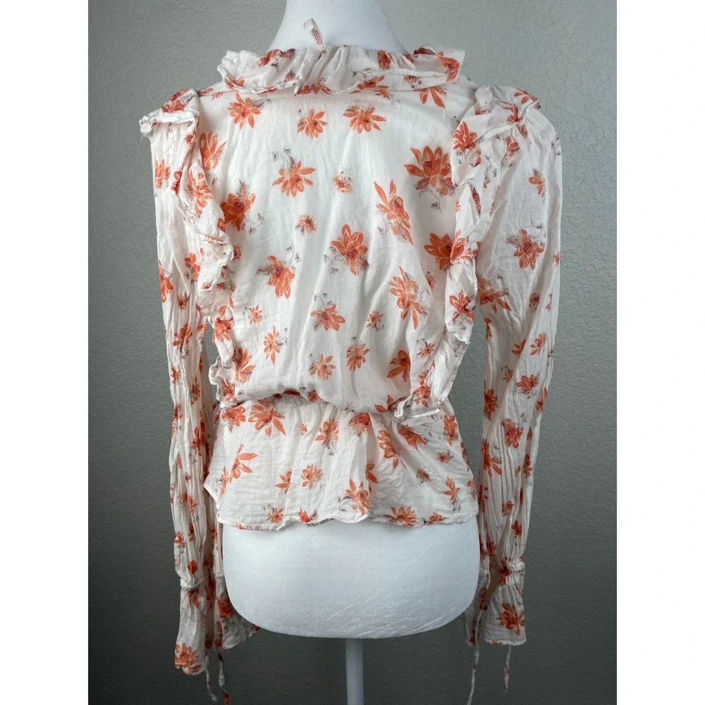 Free People Amanda Ruffle Floral Wrap Top‎ Ivory Cottagecore Romantic Blouse